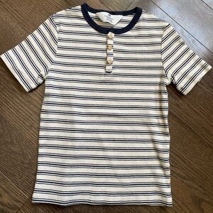 H&M navy stripes neutral tan Henley button tee shirt kids size 5T
